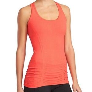 🪸 Athleta Fastest Track Tank Top Ruched Racerback Stretch Orange Pink Size Small